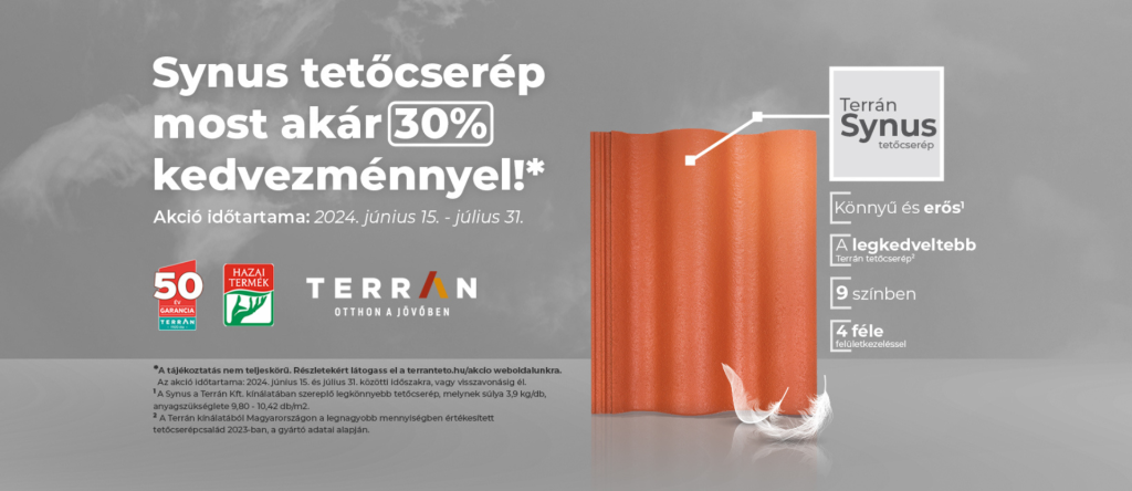 Terrán Synus tetőcserép akció, akár 30%-os engedmény